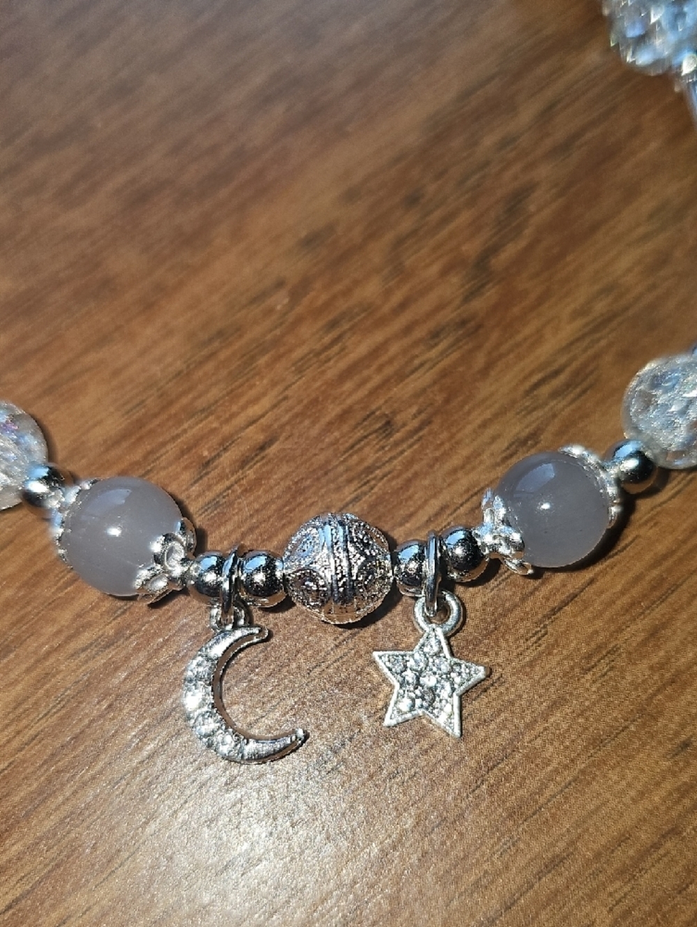New Silver Tone Rhinestone Moon & Star Charms Beaded Bracelet - Picture 2 of 4